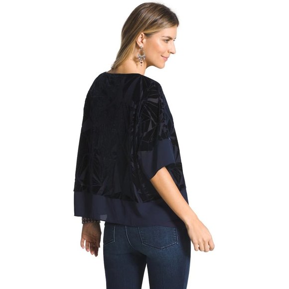 NWOT Womens Size Large 12 Chicos 2 Navy Blue Tina Velvet Two-In-One Top - Picture 2 of 6